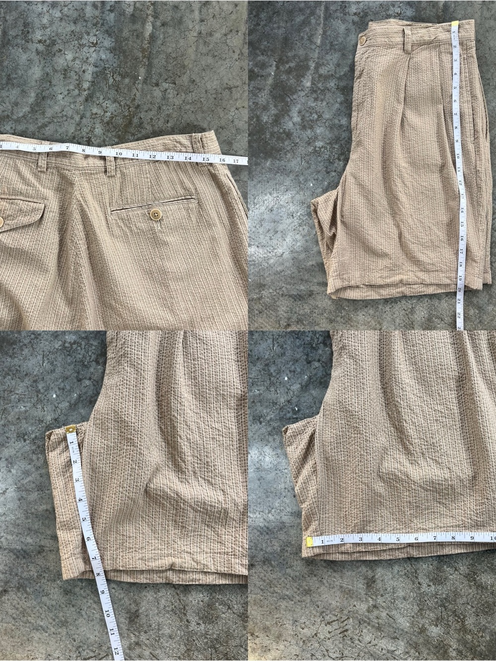 Vintage Nautica Rigger Seersucker Shorts Khaki Beige Pleated Mens 34 - Picture 12 of 12